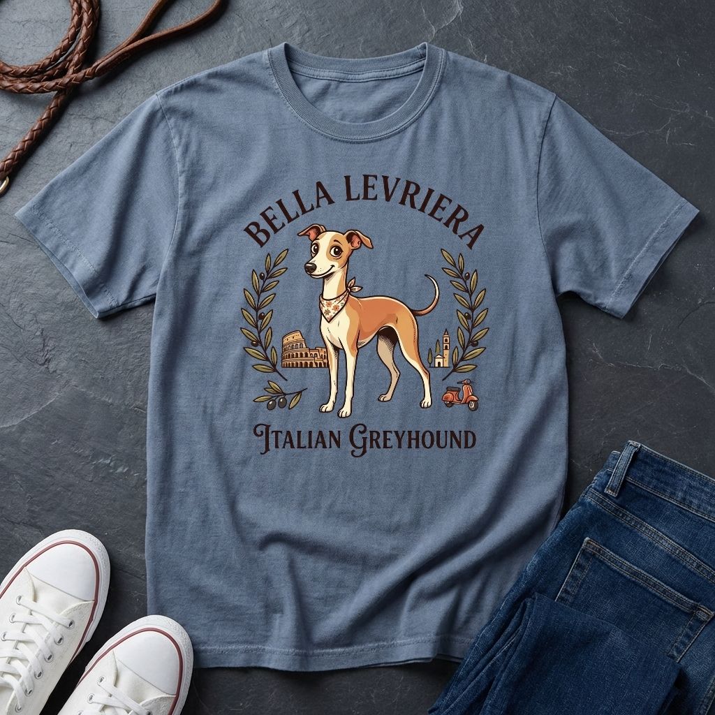 "Bella Levriera" Italian Greyhound Vintage Graphic Comfort Colors T-Shirt