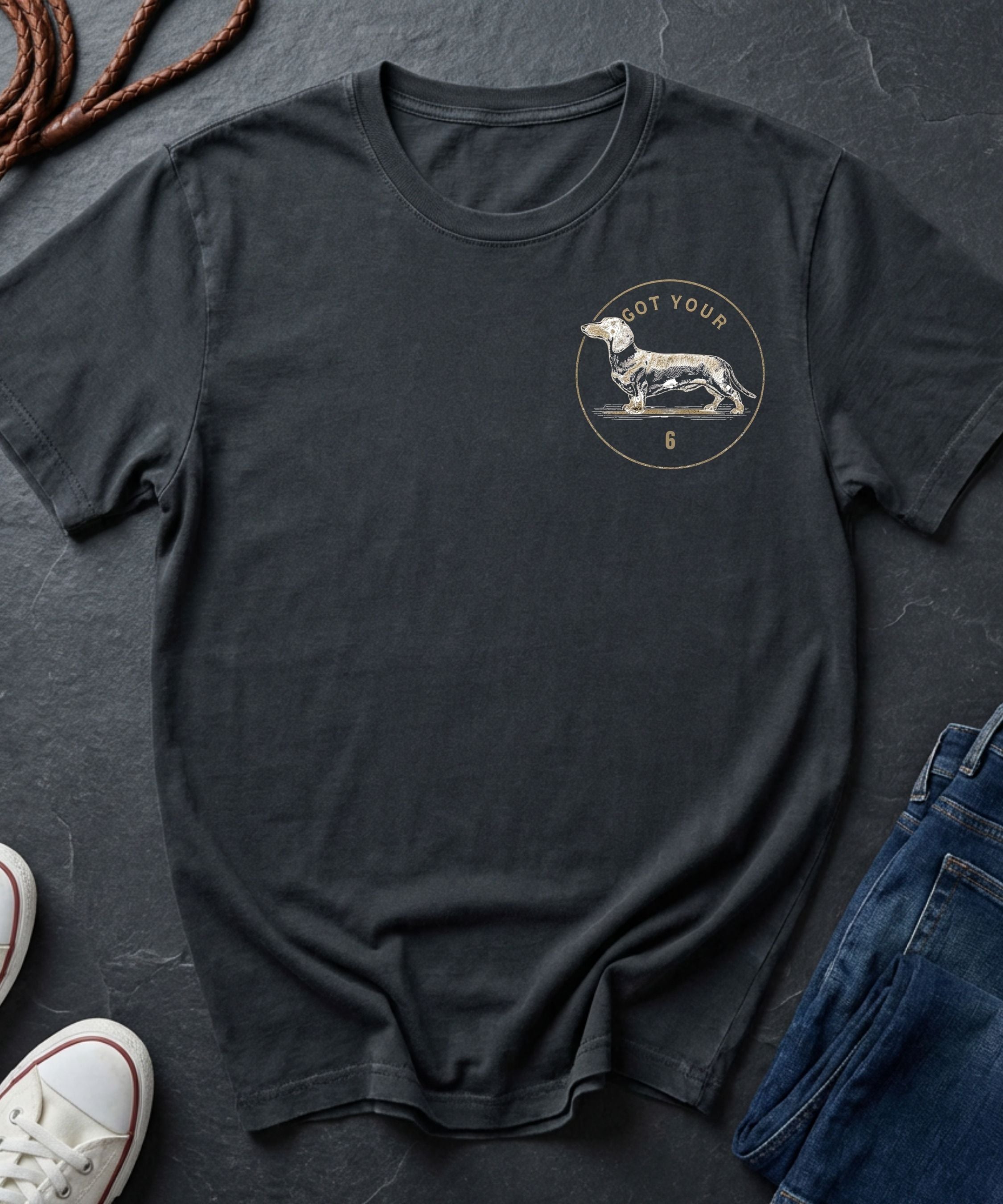 Dachshund Shirt – Low Body No Quit, small left chest print on Comfort Colors 1717