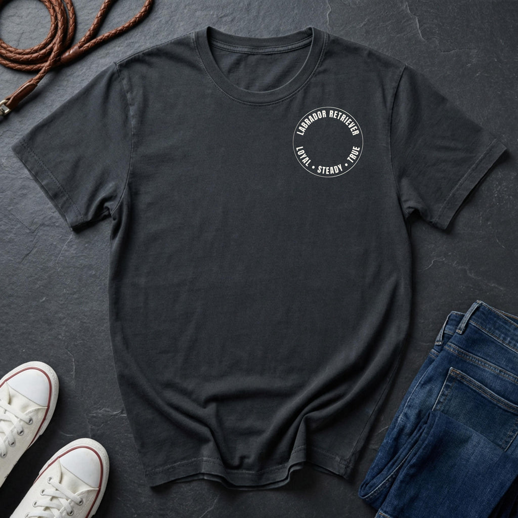 Labrador Retriever loyal steady true, small left chest print on Comfort Colors 1717