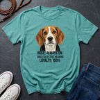 Teal Comfort Colors t-shirt with a dog graphic and text on a dark surface with shoes and jeans.