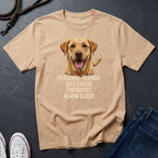 Beige Comfort Colors t-shirt with a dog graphic and text on a dark surface