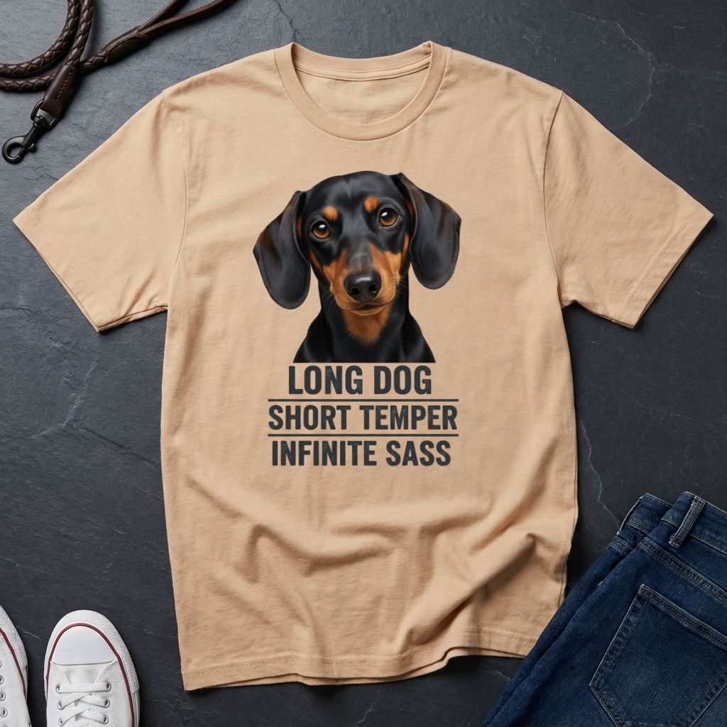 Dachshund Comfort Colors T-Shirt | Long Dog Short Temper Infinite Sass | Dog Lover Gift