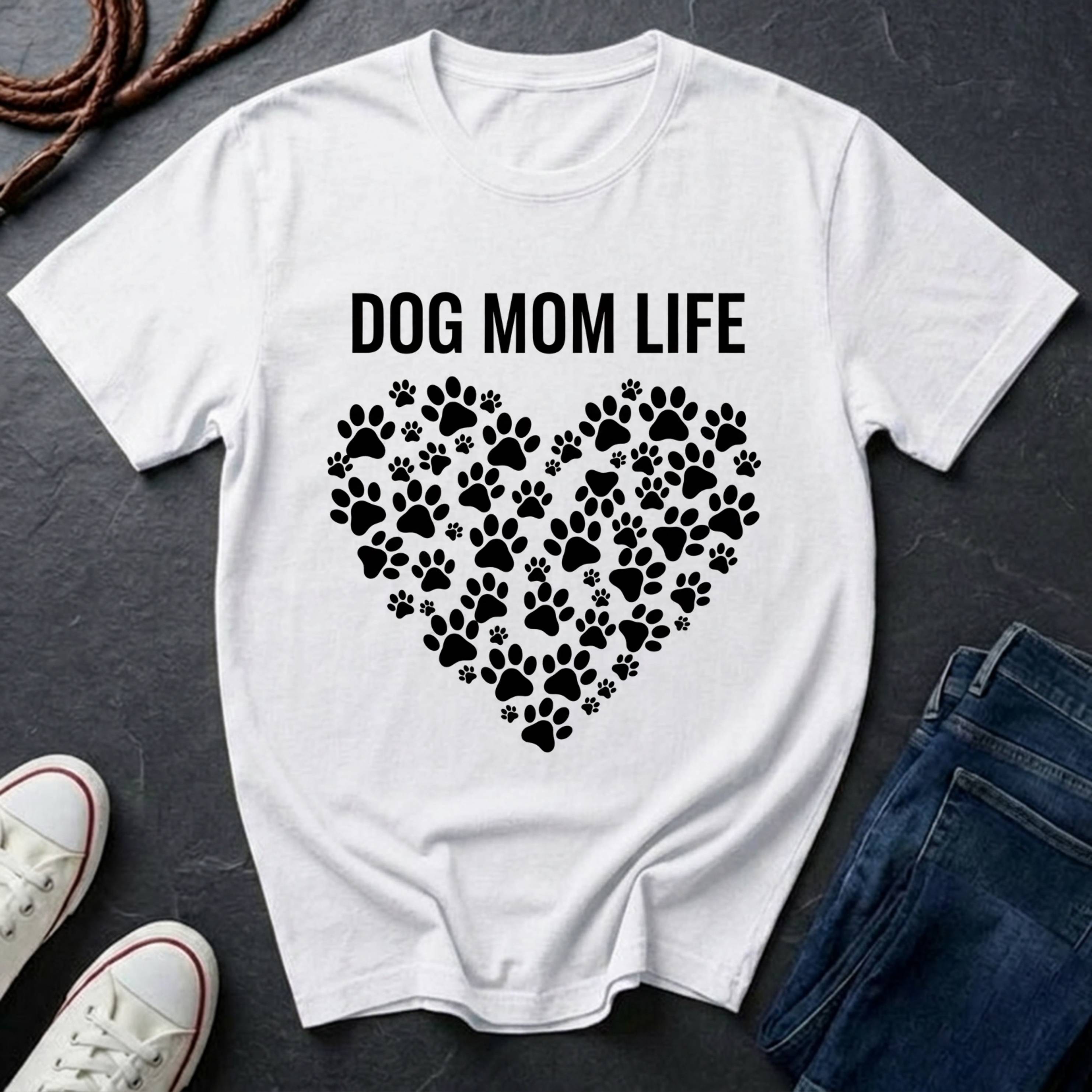 Dog Mom Life Shirt - Paw Print Heart Design - Comfort Colors Dog Lover Gift Tee