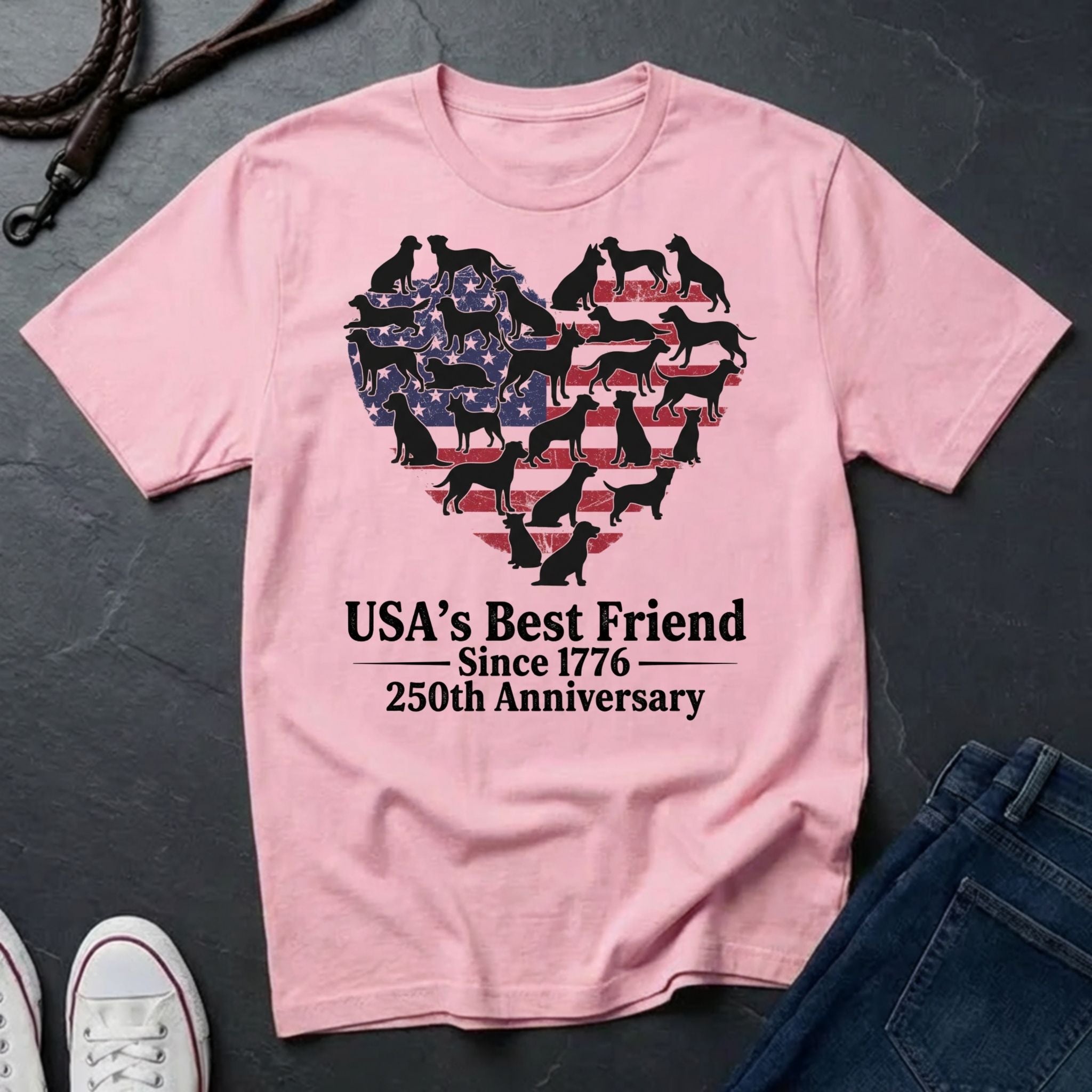Pink Comfort Colors t-shirt with dog graphic and text on a dark surface