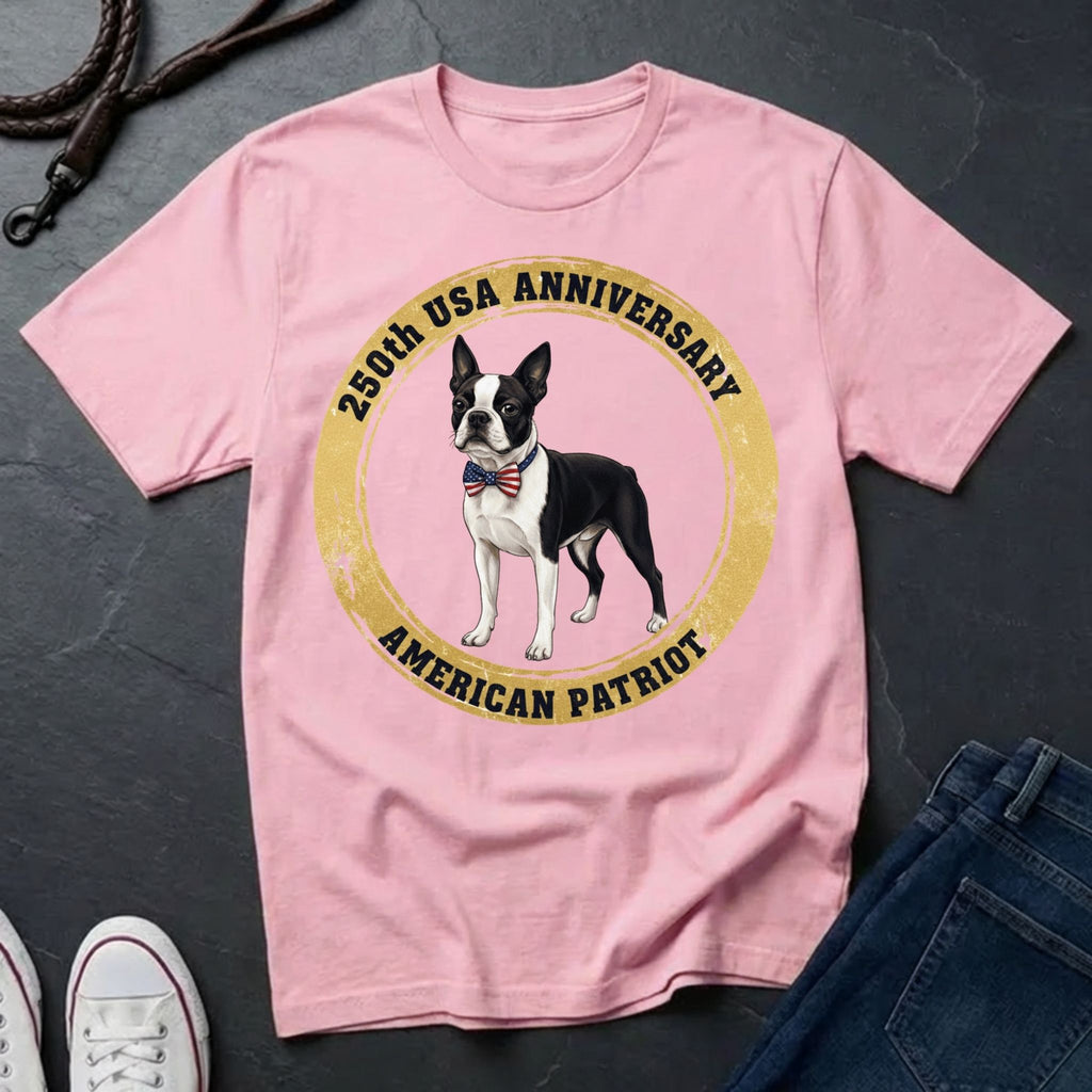Pink Comfort Colors t-shirt with a dog graphic and text on a dark surface