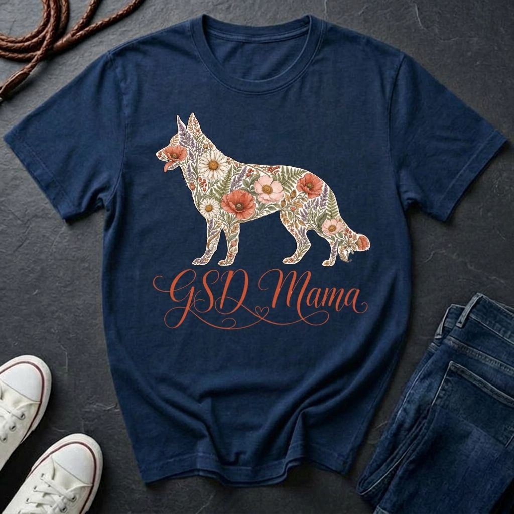 GSD Mama Floral Comfort Colors T-Shirt | German Shepherd Mom Shirt | Boho Wildflower GSD Tee | Gift for German Shepherd Owner