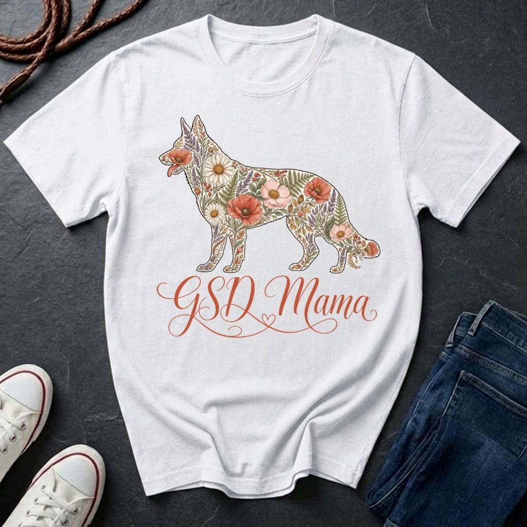 GSD Mama Floral Comfort Colors T-Shirt | German Shepherd Mom Shirt | Boho Wildflower GSD Tee | Gift for German Shepherd Owner