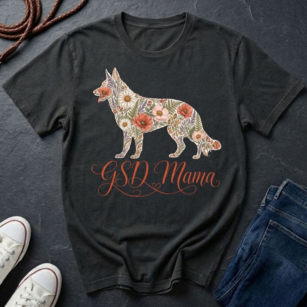 GSD Mama Floral Comfort Colors T-Shirt | German Shepherd Mom Shirt | Boho Wildflower GSD Tee | Gift for German Shepherd Owner