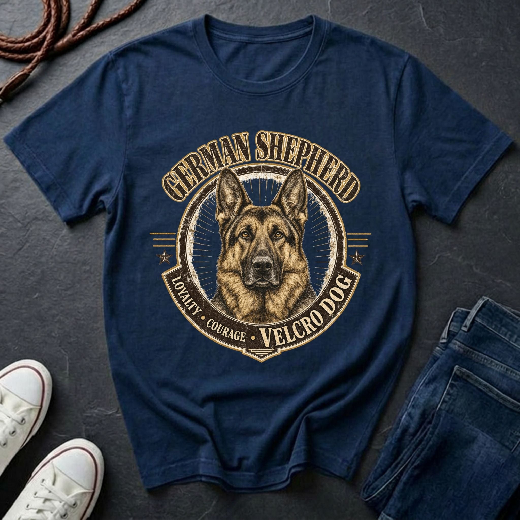 German Shepherd Shirt | Velcro Dog Funny GSD Gift | Vintage Heritage Badge Tee | Ships to US CA UK AU