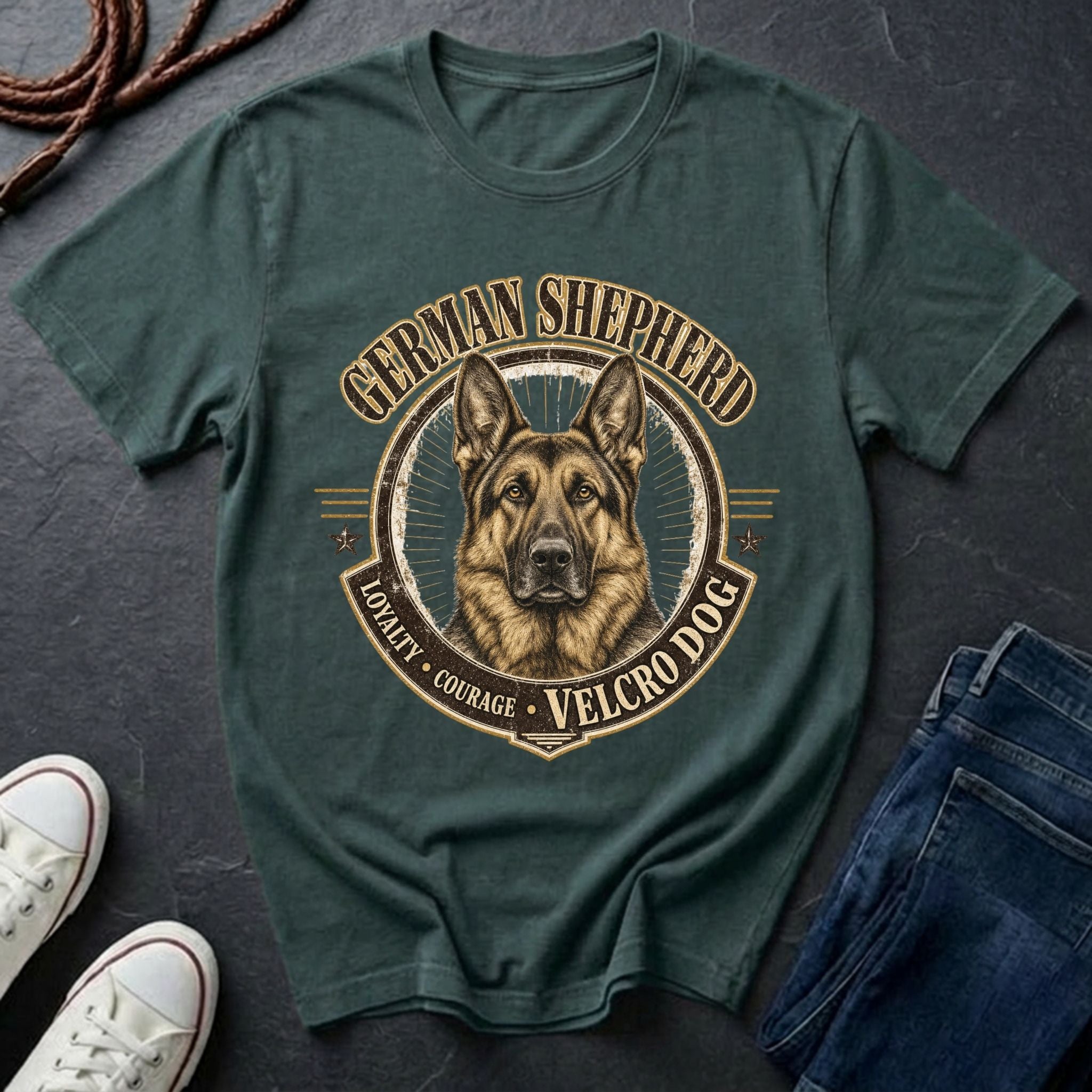 German Shepherd Shirt | Velcro Dog Funny GSD Gift | Vintage Heritage Badge Tee | Ships to US CA UK AU