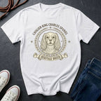 Cavalier King Charles Spaniel Heritage Breed T-Shirt | Vintage Badge Dog Lover Gift Shirt on a white Comfort Colors Tee
