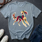 Saluki Pop Art t-shirt design featuring colorful elegant sighthound silhouette on chambray Comfort Colors tee