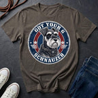 Miniature Schnauzer Got Your 6 t-shirt design featuring tactical badge with alert Schnauzer bust on a grey Comfort Colors tee
