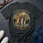 A black Comfort Colors graphic Tee featuring a large circular dog graphic with the text 'GOT YOUR 6 CURLY COAT RECON' and an illustration of a Labradoodle in a vest.