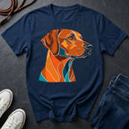 Navy Rhodesian Ridgeback Pop Art t-shirt design featuring a vibrant flat-vector color-block portrait of a Rhodesian Ridgeback on a Comfort Colors tee