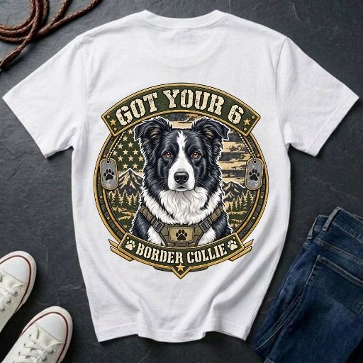 Border Collie Got Your 6 Shirt — Loyal Working Partner Tactical Tee — Comfort Colors 1717