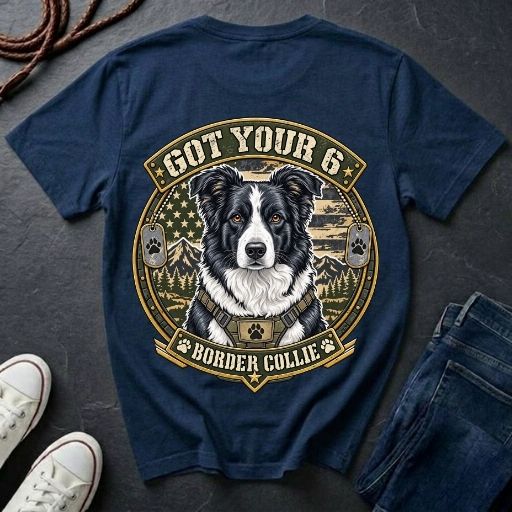 Border Collie Got Your 6 Shirt — Loyal Working Partner Tactical Tee — Comfort Colors 1717
