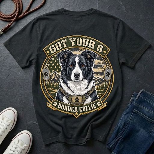 Border Collie Got Your 6 Shirt — Loyal Working Partner Tactical Tee — Comfort Colors 1717