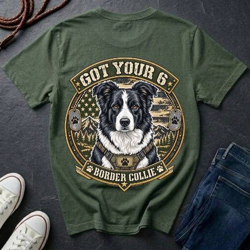 Border Collie Got Your 6 Shirt — Loyal Working Partner Tactical Tee — Comfort Colors 1717