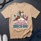  Cavalier King Charles Spaniel wearing a grooming snood illustration on "Don't Make Me Take My Snood Off" Comfort Colors t-shirt in ivory