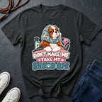  Cavalier King Charles Spaniel wearing a grooming snood illustration on "Don't Make Me Take My Snood Off" Comfort Colors t-shirt in black