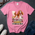 Cavalier King Charles Spaniel show dog illustration on "That Judge Clearly Hasn't Seen Me Yet" V-neck t-shirt in Azalea