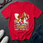Cavalier King Charles Spaniel show dog illustration on "That Judge Clearly Hasn't Seen Me Yet" V-neck t-shirt in Red