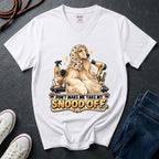 Afghan Hound wearing a grooming snood illustration on "Don't Make Me Take My Snood Off" V-neck t-shirt in white